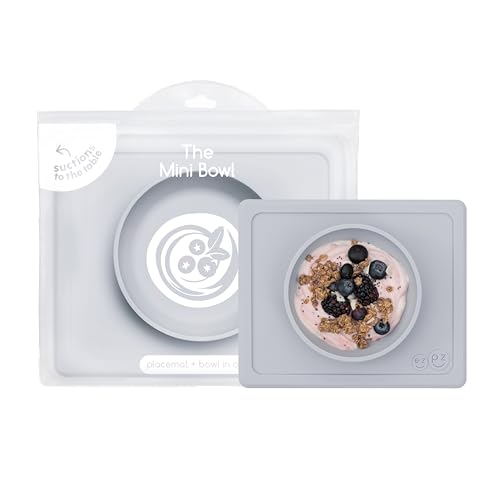 ezpz Mini Bowl (Pewter) - 12 Months+ - 100% Silicone Suction Placemat + Bowl for Toddlers - Comes with a Reusable Travel Bag ezpz Mini Bowl (Pewter) - 12 Months+ - 100% Silicone Suction Placemat + Bowl for Toddlers - Comes with a Reusable Travel Bag