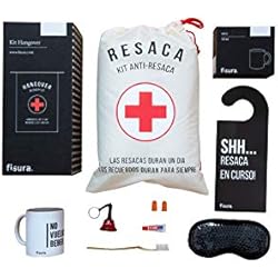 Fisura - Kit de resaca en español. Kit de regalo para bodas, cumpleños y fiestas. Kit de supervivencia unisex. Regalo gracioso para amigos. 8 productos