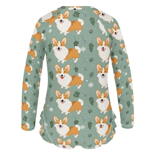 ALAZA Christmas Dog Leaf Snowflake Girls One Piece Swimsuit Long Sleeve Rash Guard Swimsuits UV 50+ Swimwear Zipper3