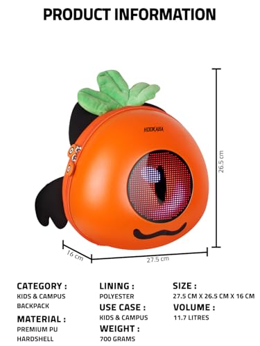Image of Hookaba GlowBuddy LED Eyes Backpack 13L | Kids Smart Bag with App Control, Programmable Screen & Water Resistant | for School, Picnic, Travel | Mini Digital Daypack for Girls & Boys (Boo Orange)