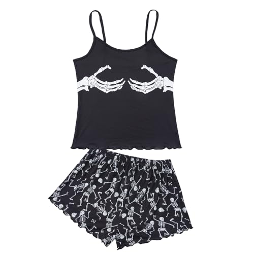 Image of American Trends Cute Pajamas for Women Strawberry Print Cami Top and Shorts Pj Set Two Piece Pajama Set Sleepwear Sleep Set