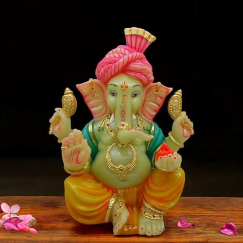 Image of Polyresin Marble Ganesh Ji Idol | Auspicious Lord Ganesha Statue For Living Room Home Decor Statue (13 Inch 01),Multicolour