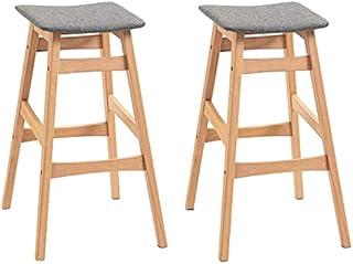 HOMCOM Bar Stools Set of 2 Upholstered Wooden Barstools Breakfast Chairs with Beech Wood Legs for Kitchen, Natural