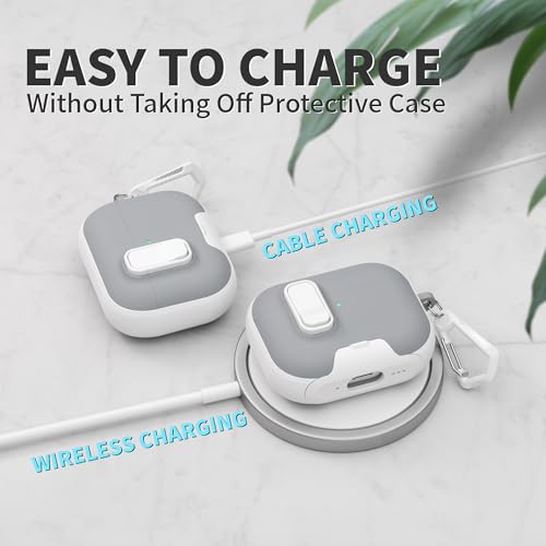 Image of for AirPods Pro 3 Case with Lock,TPU Leather Texture Durability Anti-Lost & Shockproof Protective Cover Accessories with Cleaning Kit in Keychain for Apple iPod Pro 3rd Generation 2025(White /Grey)