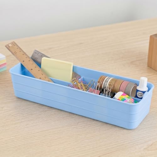 Image of KOLORR Flexi Tray Narrow Flexible Space-Saving Storage, Stackable Storage Organizer, Drawer Organizer Trays for Home, Washroom, Office, and Kitchen Organization Pack of 6 - Blue
