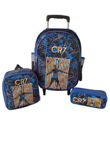 Kit Mochila Escolar CR7 Cristiano Ronaldo Tam G Rodinhas Infantil Meninos