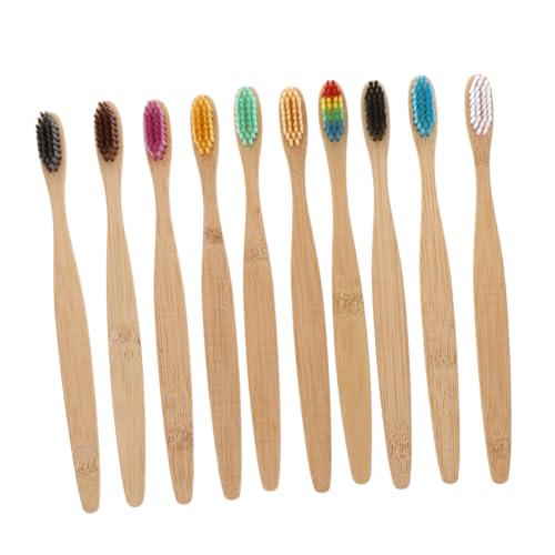 DEARMAMY 10 Pezzi Spazzolino Da Denti in Bambù Con Setole Dure Per Adulti Pulizia Senza Danneggiare Le Gengive