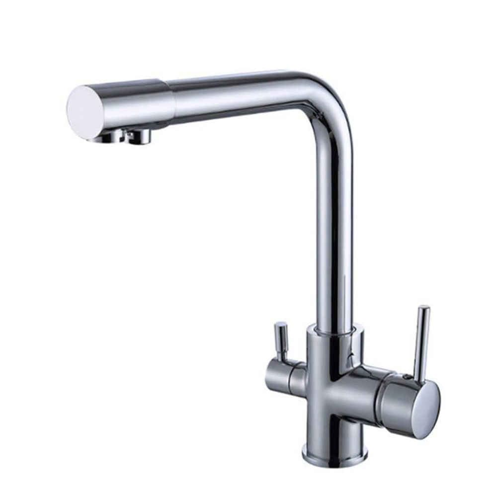 Robinet de cuisine 3 voies extensible en finition chrome miroir durable