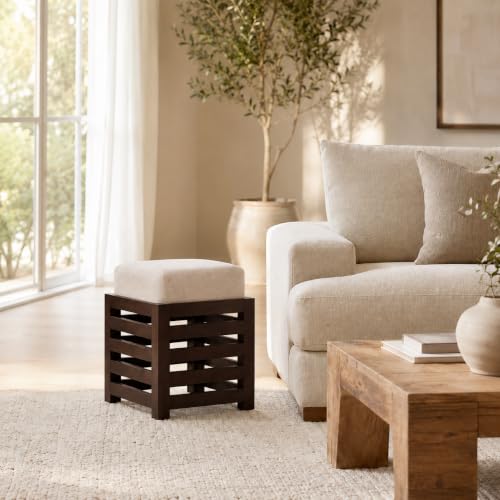 Image of Multipurpose Wooden Puffy with Footrest, Dressing Table, and Solid Wood Stool with Cushion for Living Room, Bedroom, Balcony, etc.