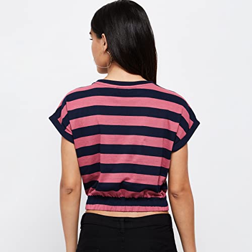 Image of Max Women's Striped Round Neck Cropped Regular Fit T-Shirt