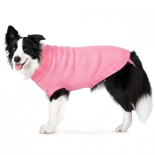 Image of Cozy Stretch Dog Turtleneck Sweater -Soft Warm Dog Knit Sweaters for Boy Girl Pets, Christmas Sweater Pullover for Small Medium Large Pup Winter Outfit,Pink XL