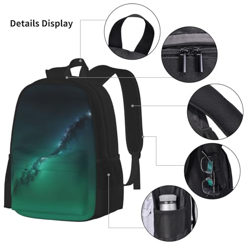 Galaxy Green Print 3 Piece Backpack Set, Laptop Daypack, Lightweight Bookbag Set With Lunch Bag Pencil Case4
