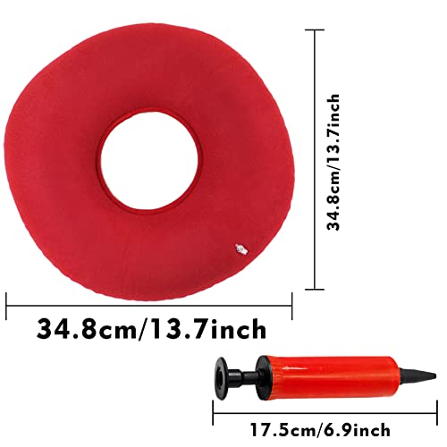 SZCXDKJ Donut Cushion,Donut Ring Cushion for Pressure Relief,2 Pack with 2 Colors(Red and Blue),Cushion with 2 Pumps Inflatable Donut Seat Cushion for Home Office and Car(40x10cm) - Image 2