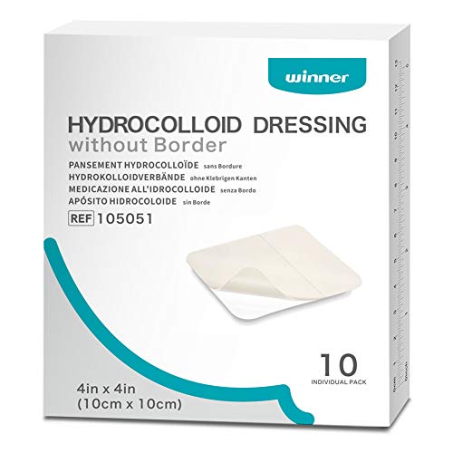 Winner Medical Hydrocolloid Dressing 10cm x 10cm 0.5mm Thickness 10 Pcs Wound Dressings for Light Exudate Highly Absorbent Bed Sore Bandages Faster Healing