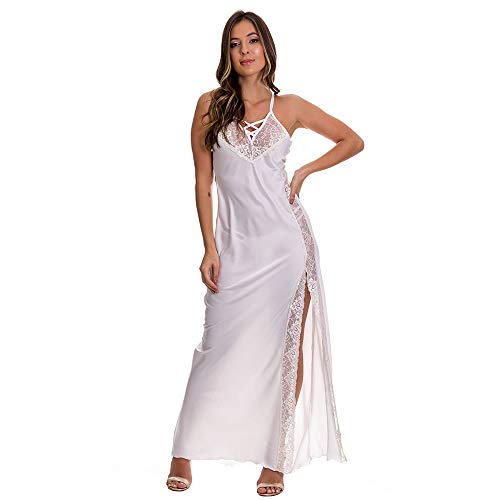 Camisola Sexy Longa em Cetim com Calcinha Luxo Estilo Sedutor - GV683