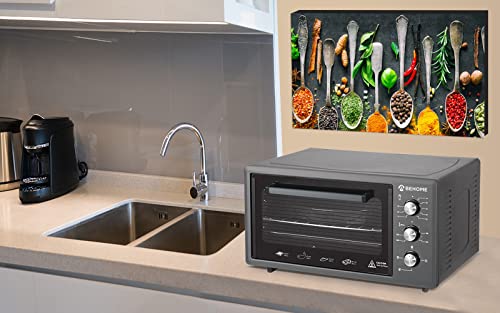 Behome Four électrique 48 litres ventilé émaillé auto-nettoyant avec lumière intérieure | température jusqu'à 320° double verre résistant à la chaleur et minuterie 2 plaques et 1 grille (noir) – Image 3