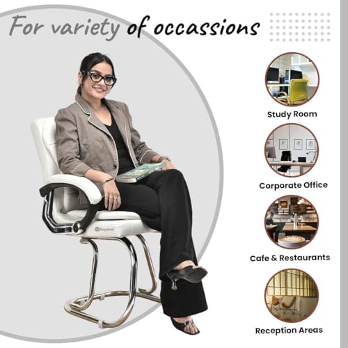 Image of GOYALSON Deluxe Cushioned Office Home Study Chair with Chrome Durable Frame and Cushioned seat Back (4, White, Double Pipe Chrome Steel Frame)
