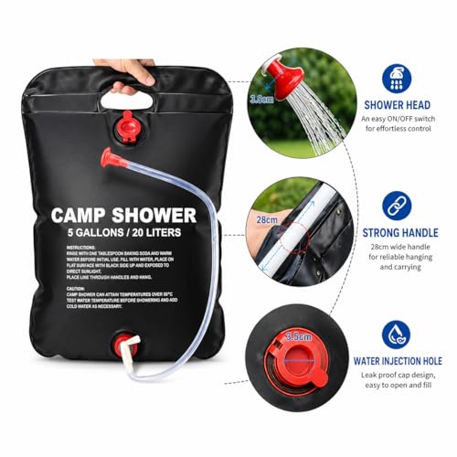 Ducha portátil para camping, bolsa de ducha impermeable de 20 litros con cubo plegable y kit para actividades al aire libre miniatura 5