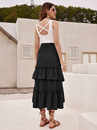 Grace Karin Women Boho Ruffle Tiered Tube Top Dress High Low Flowy Midi Skirt Summer Strapless Shirred Smocked Beach Dress Black Xxl #TOP5