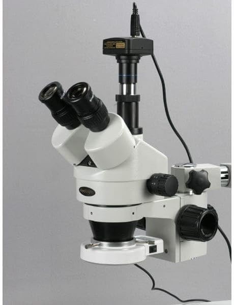 AmScope SM-3T-54S-5M Digital Professional Trinocular Stereo Zoom Microscope, WH10x Eyepieces, 7X-45X Magnification, 0.7X-4.5X Zoom Objective, 54-Bulb LED Light, Single-Arm Boom Stand, 110V-240V, Includes 5MP Camera with Reduction Lens and Software - Image 3