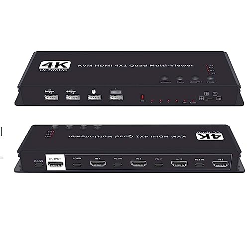 Image of Tobo HDMI KVM Multiviewer Switch 4x1, HDMI Quad Multi-Viewer Seamless Switcher 4 in 1 Out,4K,3D,1080P, 5 Viewing Modes for Security Camera, PS4, Laptop, Monitor (Multiviewer 4K30Hz) TD-990H