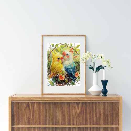 Image of Stamped Cross Stitch Kits Full Range of DIY Needlepoint for Adult Beginners Pattern, for Gift and Home Decor 14CT 2 Strands A Pair of Parrots.,14.6x18.5 inch