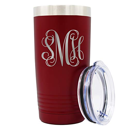 Personalized Vine Monogram Powder Coated Stainless Steel Insulated Travel Tumbler - Custom Monogrammed