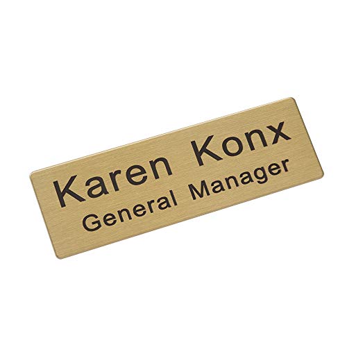 Placa de identificación de identificación personalizada con pin o respaldo magnético (dorado/negro, 1 x 3 pulgadas)