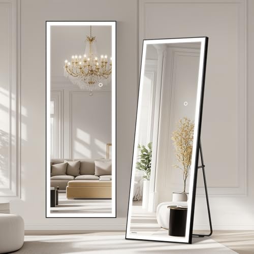 Kosmonia 67x20 Full Length Mirror, Dimmable 3 Color LED Light w/Light Memory, Distortion Free Silver Coating Mirror, HD Reflection &Anti Desilvering,Tempered Glass &Shatter Proof Film Doubles Safety