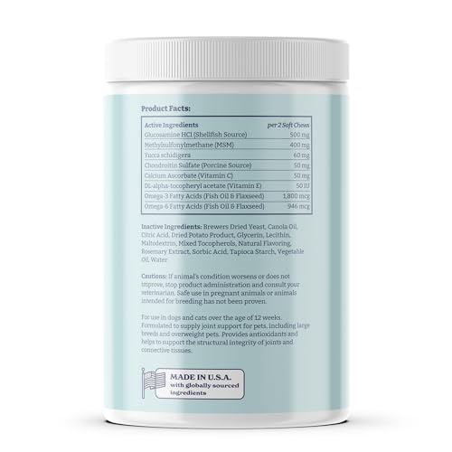 YoYoBay Joint Supplement for Dogs, Hip and Joint Supplement Dogs, Dog Joint Supplement, Glucosamine for Dogs, MSM, Omega-3, 6, 60 Soft Chews