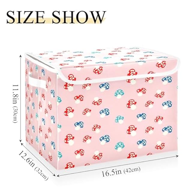 Mushroom Storage Bins with Lids Decorative Fabric Storage Boxes with Handles Closet Organizer Foldable Toy Basket Baby Basket for Nursery Bedroom Office
