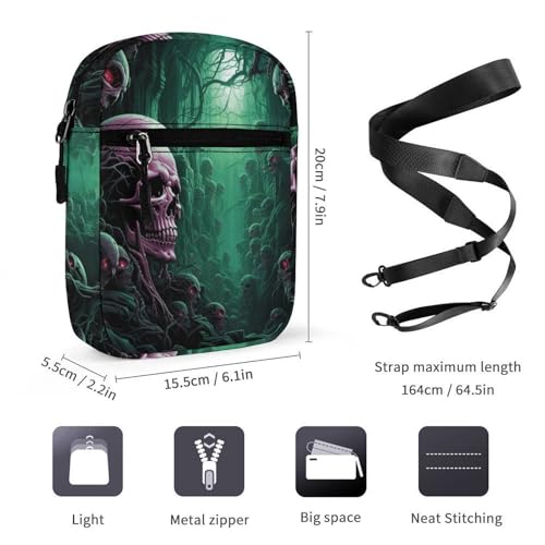 Satchel Tote Bag Messenger Bag Skull Under Green Light Printed Mini Sling Bag Purse Suitable for Work Travel2