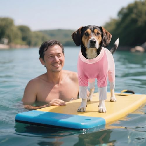 Image of ROZKITCH Summer Cooling Dog Shirt UV Protection, Lightweight & Comfortable Dog Pajamas for Extra Large Dogs Ideal for Dogs in Hot Weather Four Long Sleeves Tank Top RedPink 4XL