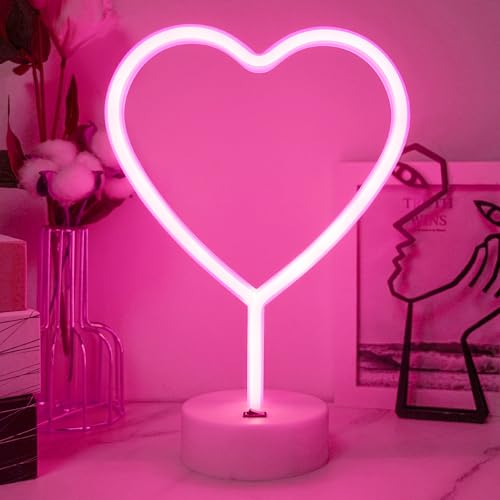 JEMESI - Luz de neón con corazón rosa - Lámpara LED USB/pilas para dormitorio, boda, San Valentín, decoración dorma - Idea de regalo romántico