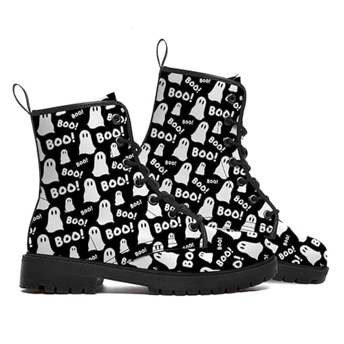 ClassicSter Women Lace Up Combat Boots Low Heel Flats Booties Print Ankle Boots,Cosplay Shoes for Ladies Colorful Booties2