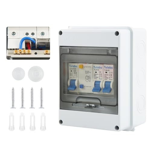 2 Way Consumer Unit Circuit Breaker Garage Unit with Assembly Tool 40A 30mA RCD 2MCB 6A+16A IP65 Anti-Leakage Fuse Box for Garages Caravans Workshops