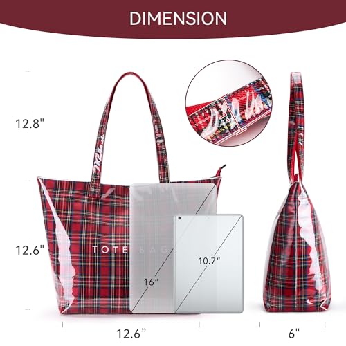 Image of KALIDI PVC Zipper Tote Bag, Jelly Kraft Paper Beach Bag Large Hobo Carry All Travel Shopping Handbag Plastic Shoulder Bag