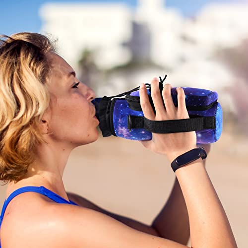 AUPET Water Bottle Sling Bag Sleeve Holder Carrier 25/32/40/64 oz,Insulated Crossbody Water Bottle Case Cover with Strap and Pockets for Men/Women Walking Hiking Camping (32oz, Purple Starry Sky)