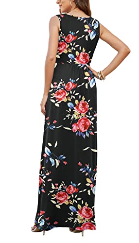 Image of AUSELILY Maxi Dresses for Women Summer Casual Sleeveless V Neck Wrap Dress | Sleeveless Long maxi dress with wrap V neck & side pockets, for formal cocktail, beach & casual daily wear