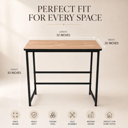 Image of Portable Wood & Metal Computer Desk | Modern Writing Table | Stylish Multipurpose Study Table Best for Home, School, Office Work & More | Ideal for Kids & Adults