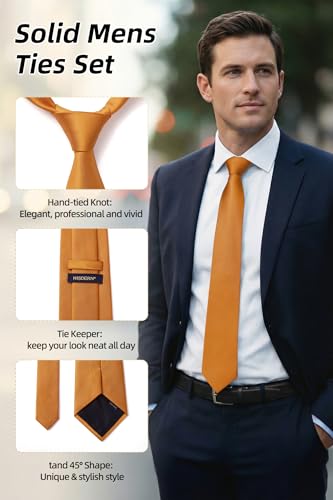 Image of HISDERN Mens Ties Solid Color Ties for Men Formal Necktie with Pocket Square Set Satin Silk Neck Tie Handkerchiefs Set