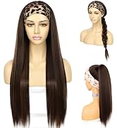 SAPPHIREWIGS Headband Wig Long Straight Synthetic Headband Wigs for Black Women Mix Brown Hair Na...