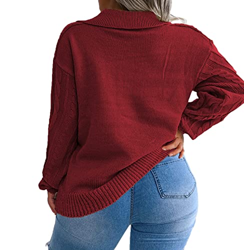 Image of Plus Size Sweaters for Women Polo V Neck Chunky Cable Knit Pullovers 1X-5X