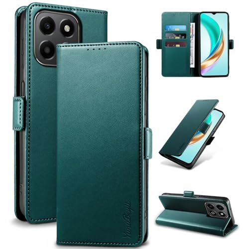 Yunubeyii Wallet Flip Case for Honor X6B/X6A - [RFID Blocking] Luxury PU Leather Card Holder Magnetic Phone Cover with Kickstand Shockproof Protective Case Green
