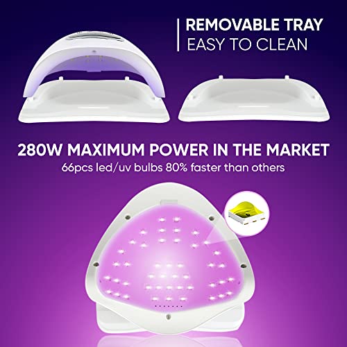 Zukomore 2023 Uv Led Nail Lamp, Uv Light For Nails 280W Led Lamp For Gel Nails, Professional Nail Dryer 66 Leds Automatic Sensor - Beetles Led Nail Lamp, Reusable Nail File & Buffer And Brush (Sunx9) #TOP1