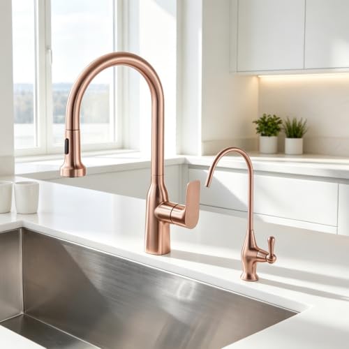 Image of Sink Drinking Water Faucet, Sink Water Filter System, Suitable for Most Reverse Osmosis or Water Filtration Systems, Stainless Steel Reverse Osmosis Faucet for Kitchen Bar, Red Copper
