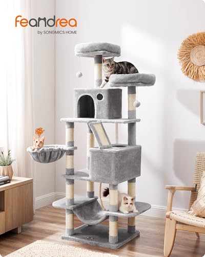 Detalle de los postes de sisal y la cueva del árbol para gatos Feandrea de 165 cm