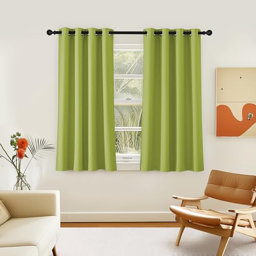 NICETOWN Room Darkening Short Curtain 54 inches Long for Living Room, Grommet Sound Reducing Thermal Insulated Curtains for Bedroom Nursery Window, 46W x 54L, 1 Piece, Fresh Green