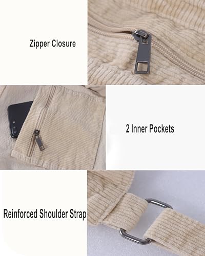 Image of 2026 Corduroy Tote Bag with Zipper Large Casual Handbags Shoulder Purse for Women