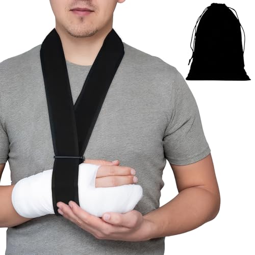 llikknve Arm Sling for Shoulder Injury and Storage Bag Adjustable Sling for Arm Support for Men Women Broken Wrist (Black One Size)